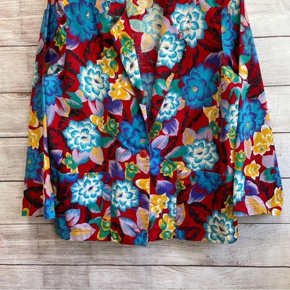 VINTAGE ECCOBAY LIGHTWEIGHT COTTON‎ BLAZER IN TROPICAL PRINT - Picture 3 of 5